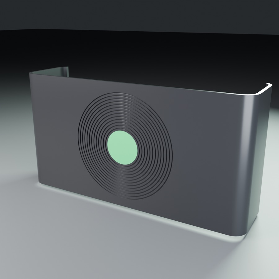 A dark sleeve with a record on its front, for a console dock