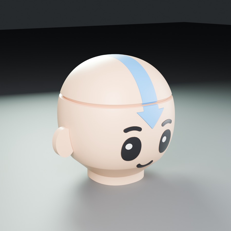A round monk head box with a blue arrow on its head