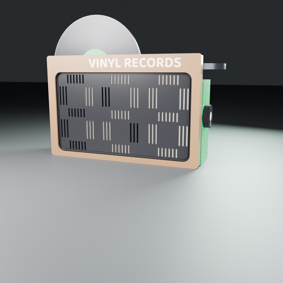 A counter in a kraft record sleeve, a record peeking out of the top, three striped digits