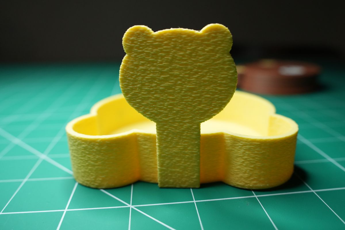 The little bear on the holder’s back wall, with the fuzzy-skin texture